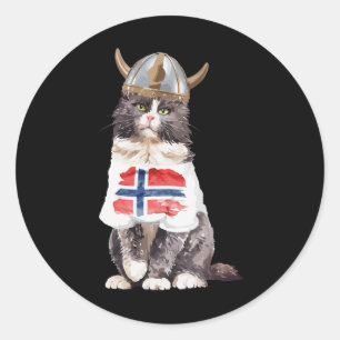 Adesivo Redondo Bandeira Norueguesa de Gato da Noruega