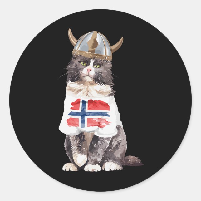 Adesivo Redondo Bandeira Norueguesa de Gato da Noruega (Frente)