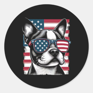 Adesivo Redondo Bandeira Patriótica Americana do Terrier Boston