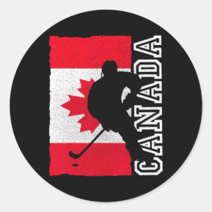 Adesivo Redondo Bandeira Patriótica Canadiana de Hockey