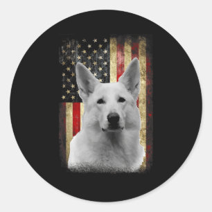 Adesivo Redondo Bandeira Patriótica Pastor Alemão Branco Americano