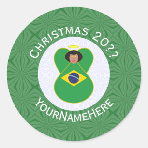 Adesivo Redondo Bandeira Personalizada do Anjo de Natal Brasileiro