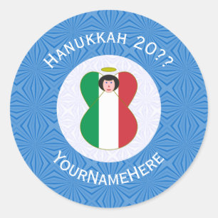 Adesivo Redondo Bandeira Personalizada do Anjo Italiano de Hanukka