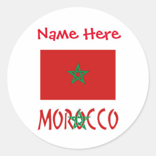 Adesivo Redondo Bandeira Personalizada do Marrocos Nome
