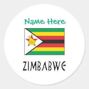 Adesivo Redondo Bandeira Personalizada do Zimbábue Nome
