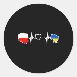 Adesivo Redondo Bandeira Polonesa Ucraniana - Coração de Ucrânia P