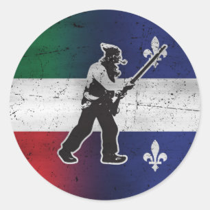 Adesivo Redondo Bandeira Quebec e Patriota Henri Julien desgastada