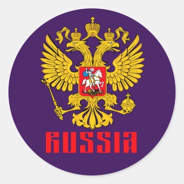 Adesivo Redondo Bandeira russa Águia imperial russa ortodoxa russa (Frente)