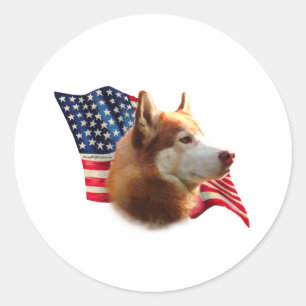 Adesivo Redondo Bandeira Siberian Husky (vermelha)