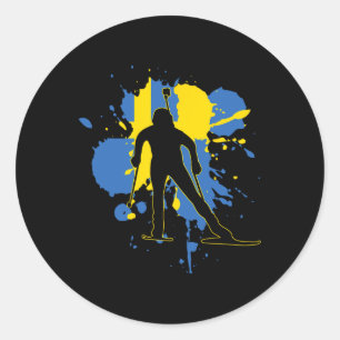 Adesivo Redondo Bandeira suecia Biathlonista - Biatlo Sueco