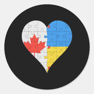 Adesivo Redondo Bandeira ucraniana canadense Coração Canadá Ucrâni