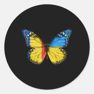 Adesivo Redondo Bandeira Ucraniana Romena Borboleta Ucrânia Romêni