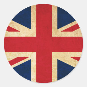 Adesivo Redondo Bandeira velha Union Jack de Reino Unido do Grunge
