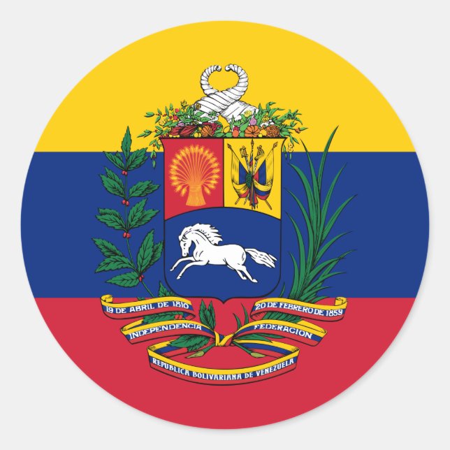 Adesivo Redondo Bandeira venezuelana e Casaco de armas, bandeira d (Frente)