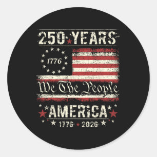 Adesivo Redondo Bandeira Vintage 250 Anos Americano 1776 2026 250º