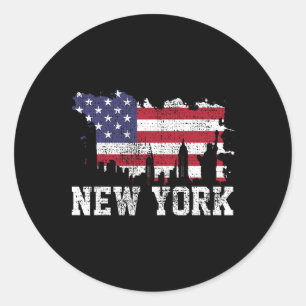 Adesivo Redondo Bandeira vintage da cidade de Nova York Nyc Skylin