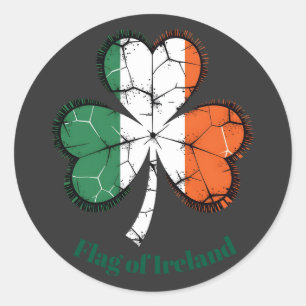 Adesivo Redondo Bandeira Vintage da Irlanda Trevo – Celebre o Dia 