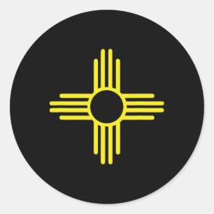 Adesivo Redondo Bandeira Vintage do Novo México Zia Sol Retro Desg