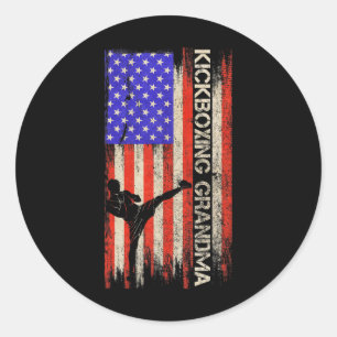 Adesivo Redondo Bandeira Vintage dos EUA Lutadora de MMA Kickboxin
