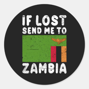 Adesivo Redondo Bandeira Zâmbia Se Perdido Me Enviar Para Zâmbia