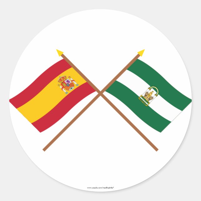 Adesivo Redondo Bandeiras cruzadas da Espanha e da Andaluzia (Frente)