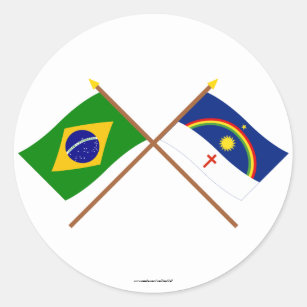 Adesivo Redondo Bandeiras cruzadas de Brasil e de Pernambuco