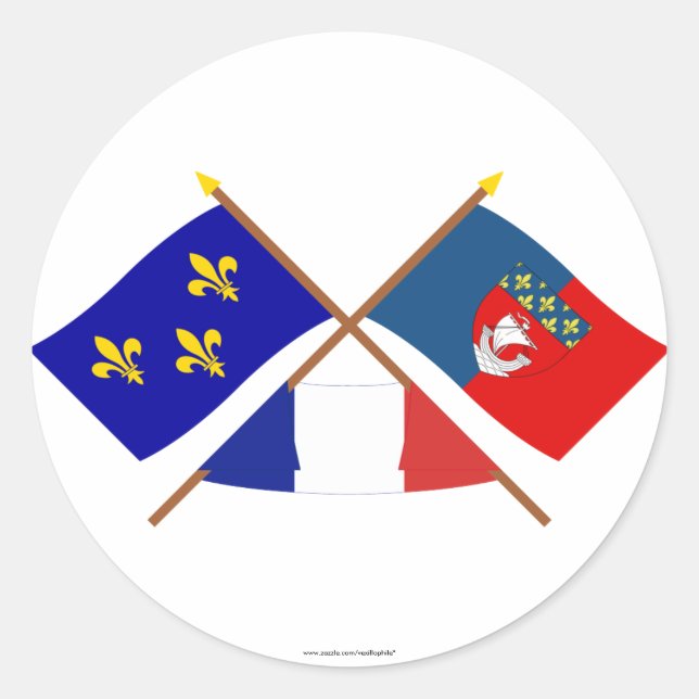 Adesivo Redondo Bandeiras cruzadas de Île-de-France e Paris (Frente)
