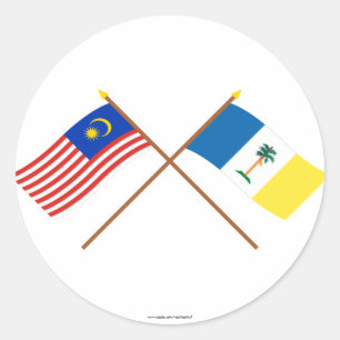 Adesivo Redondo Bandeiras cruzadas de Malaysia e de Penang