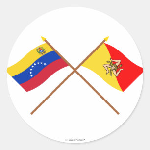 Adesivo Redondo Bandeiras cruzadas de Venezuela e de Sicília