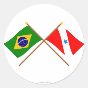 Adesivo Redondo Bandeiras cruzadas do Brasil e do Pará