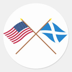 Adesivo Redondo Bandeiras cruzadas dos EUA e do Scotland (cruz)
