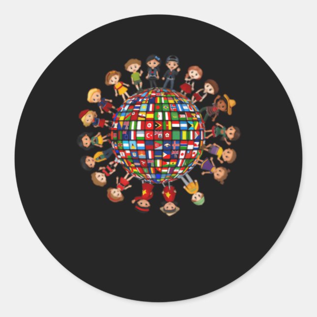 Adesivo Redondo Bandeiras Da Diversidade Cultural Mundial Em Torno (Frente)