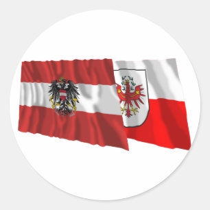Adesivo Redondo Bandeiras de ondulação de Áustria & de Tirol