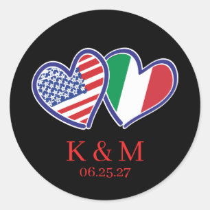 Adesivo Redondo Bandeiras do Coração Ítalo-Americanas