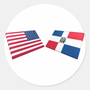 Adesivo Redondo Bandeiras dos E.U. & da República Dominicana