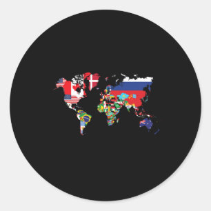 Adesivo Redondo Bandeiras Dos Países Da Internação Do Mapa Mundial