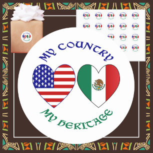 Adesivo Redondo Bandeiras EUA México Corações Meu País Minha Heran