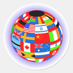 Adesivo Redondo bandeiras internacionais globo terra