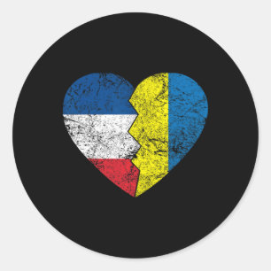 Adesivo Redondo Bandeiras ucranianas francesas coração França Ucrâ