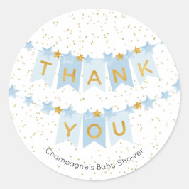 Adesivo Redondo Bandejas Azuis Douradas Obrigado