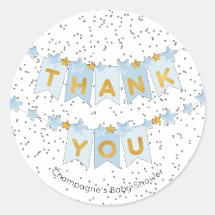 Adesivo Redondo Bandejas Azuis Douradas Obrigado