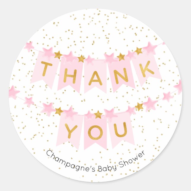 Adesivo Redondo Bandejas Rosa Douradas Obrigado (Frente)