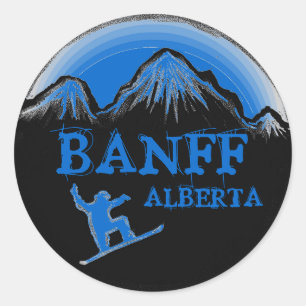 Adesivo Redondo Banff Alberta Canada Snowboard stickers azuis