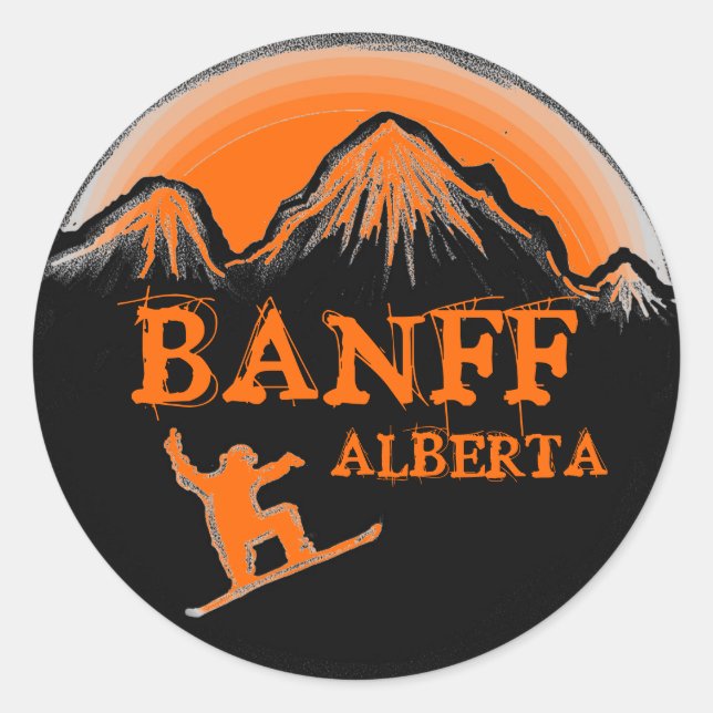 Adesivo Redondo Banff Alberta Canada Snowboard stickers laranja (Frente)