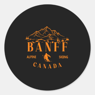 Adesivo Redondo Banff Canadá Esqui Alpino Estação de Esqui Montanh