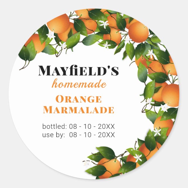 Adesivo Redondo Banho de Fruta laranja | Rótulo de emperramento (Frente)