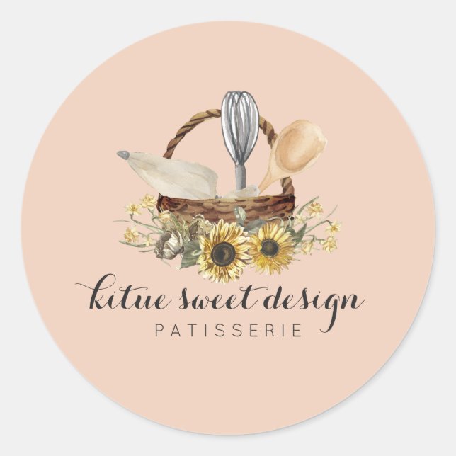 Adesivo Redondo Banho-pastelaria Desperdício de bolos Laranja (Frente)