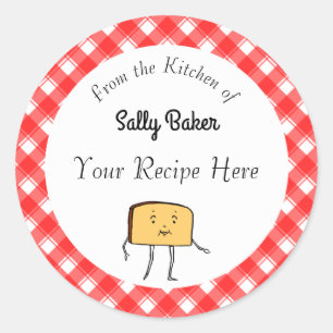 Adesivo Redondo Banho-Xadrez Vermelho-Branco-Fatia-Pão-Vintage