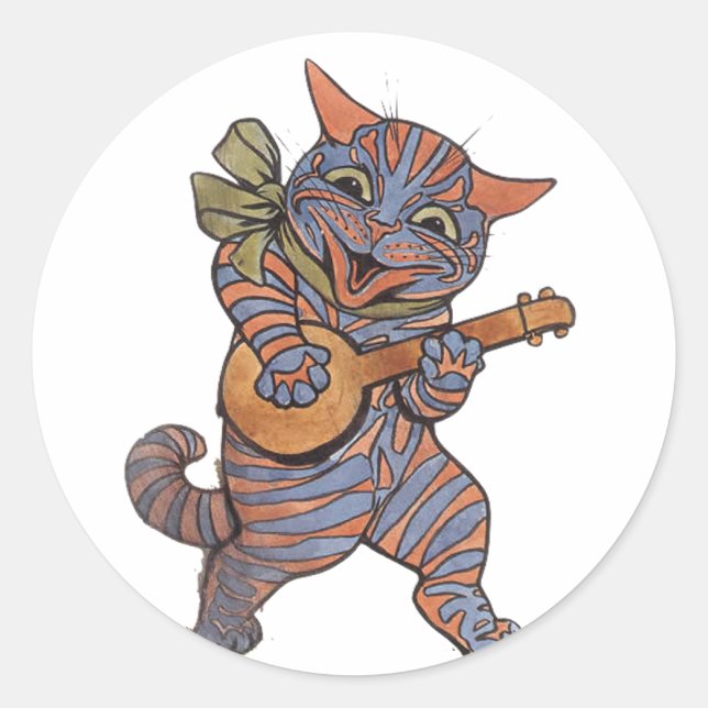 Adesivo Redondo Banjo Playing Cat (Frente)