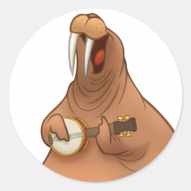 Adesivo Redondo Banjo-Strummin' Walrus Stickers (Frente)